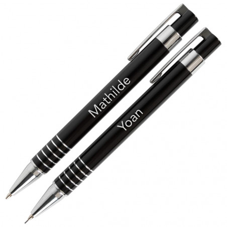 Penna a sfera e porta mine nera personalizzabile Penna a sfera e porta mine nera personalizzabile