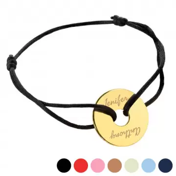 Bracciale in corda nera con disco placcato oro personalizzabile