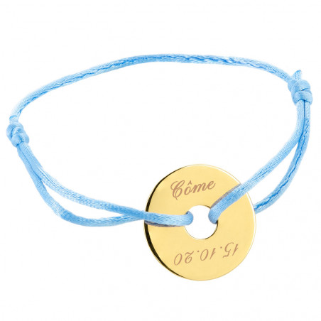 Bracciale a cordone blu con incisione a disco placcato oro Bracciale a cordone blu con incisione a disco placcato oro