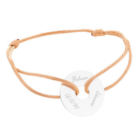 Bracciale a disco in argento con testo inciso in corda beige