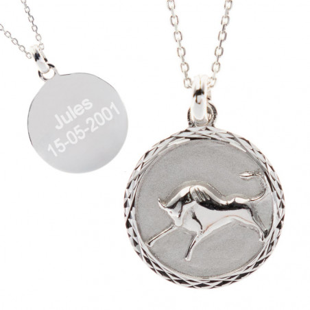 Collana in argento con zodiaco Toro inciso Collana in argento con zodiaco Toro inciso