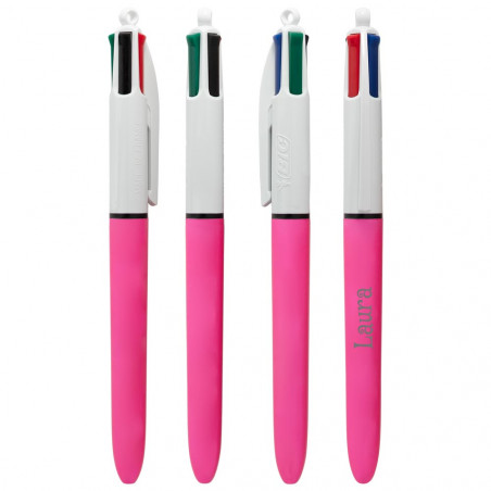 4 penna colore rosa con incisione del marchio Bic 4 penna colore rosa con incisione del marchio Bic