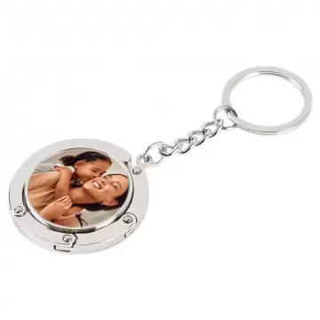 Portachiavi rotondo con foto e aggancio magnetico per borsa