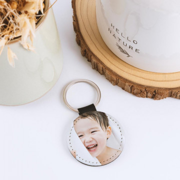 Portachiavi rotondo in pelle personalizzato con foto stampata