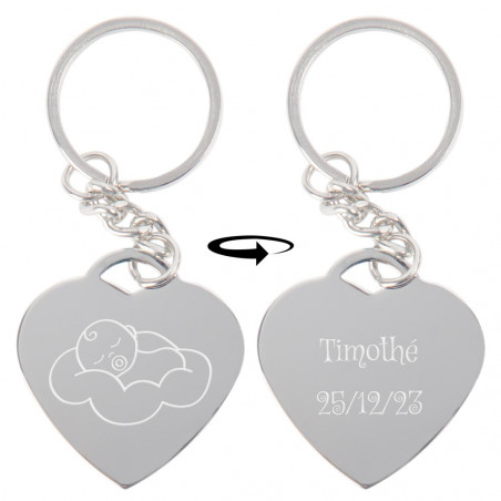 Portachiavi personalizzato a forma di cuore per bebè Portachiavi personalizzato a forma di cuore per bebè