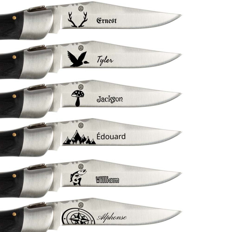 Coltello tascabile nero personalizzato con incisione e custodia