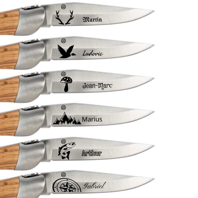 Coltello outdoor in legno personalizzato con incisione e motivo