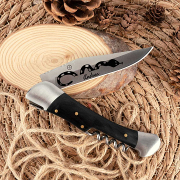 Tatuaggio personalizzabile con coltello esterno nero |Incisione del testo sulla lama