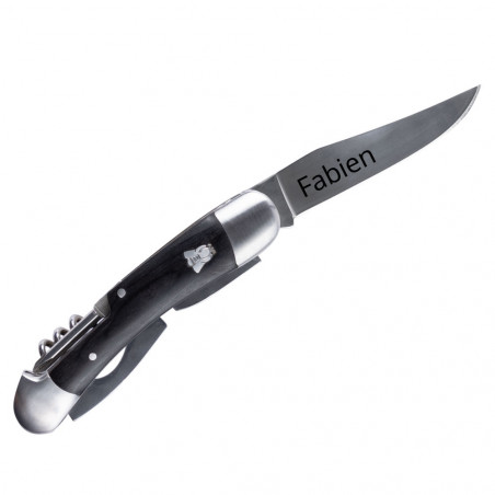 Coltello multifunzione nero inciso e testo personalizzato Coltello multifunzione nero inciso e testo personalizzato