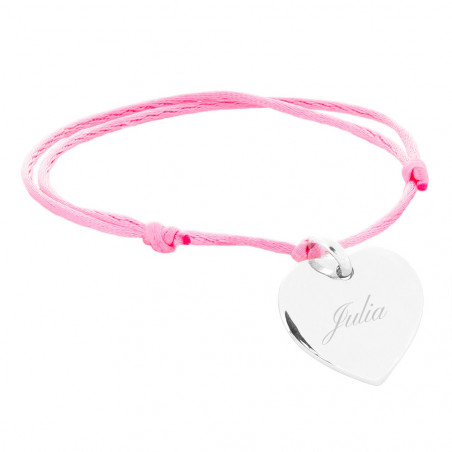 Medaglione cuore placcato argento inciso con bracciale in corda rosa