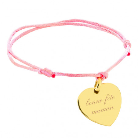 Bracciale in corda rosa con cuore placcato oro