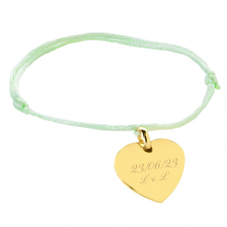 braccialetto di corda di raso verde e medaglia di cuore incisa
