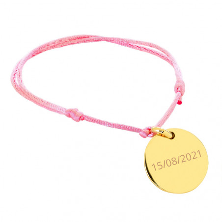 Bracciale in medaglione rotondo placcato oro e corda rosa