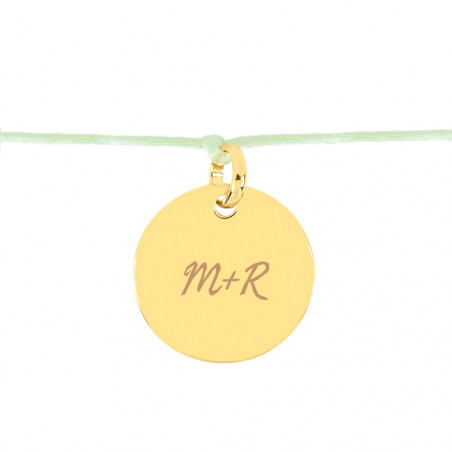 Bracciale in corda di raso verde e medaglione placcato oro inciso