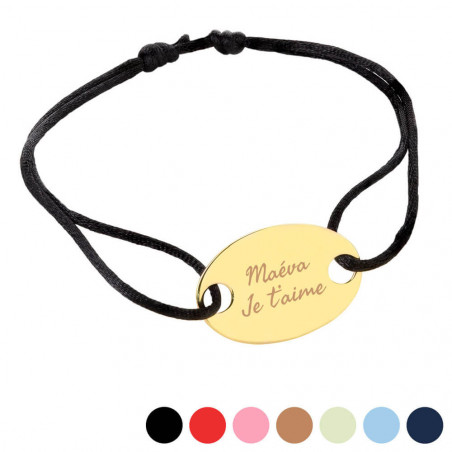 Bracciale ovale placcato oro con corda di raso per personalizzare Bracciale ovale placcato oro con corda di raso per personalizzare