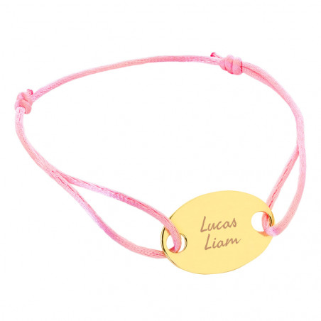 Bracciale elegante con corda rosa e disco placcato oro personalizzato Bracciale elegante con corda rosa e disco placcato oro personalizzato
