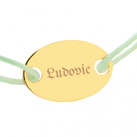 Bracciale ovale placcato oro con cordoncino verde personalizzabile Bracciale ovale placcato oro con cordoncino verde personalizzabile