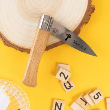 Coltello in quercia personalizzato |Incisione del testo e design della natura