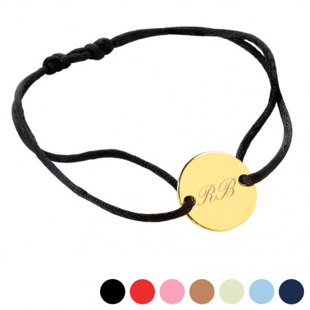 Bracciale in corda nera con piccolo oro rotondo placcato Bracciale in corda nera con piccolo oro rotondo placcato