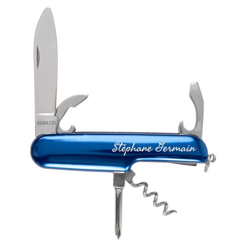 Coltello multifunzione blu inciso