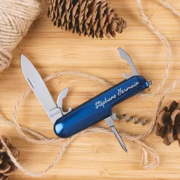 Coltello tascabile blu, testo personalizzato inciso |5 funzioni