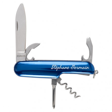 Coltello multicolore blu inciso