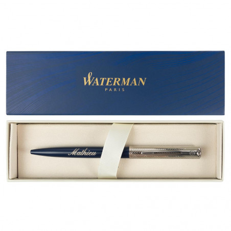 Waterman penna a sfera blu Allure deluxe con testo inciso Waterman penna a sfera blu Allure deluxe con testo inciso