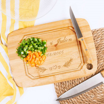 Tagliere da cucina in legno personalizzato |Motivo d'amore e testo inciso
