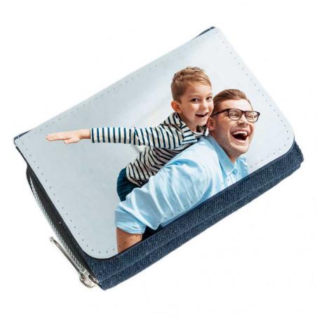 Portafoglio tessuto jeans personalizzabile foto Portafoglio tessuto jeans personalizzabile foto