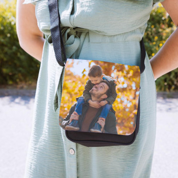 Borsa a tracolla nera personalizzata con stampa fotografica