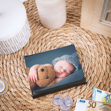 Portafoglio personalizzato unico in pelle nera con foto