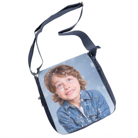 Borsa a tracolla blu con foto Borsa a tracolla blu con foto