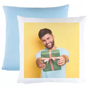 Cuscino bicolore personalizzato con foto azzurro