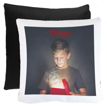 Cuscino nero personalizzato con foto e federa lavabile