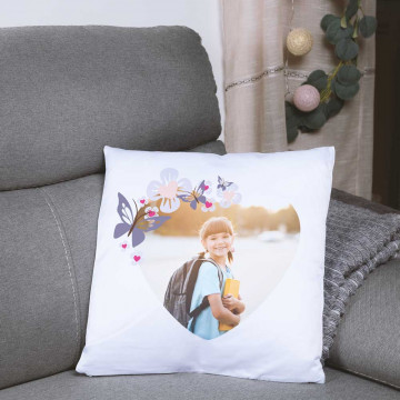 Cuscino tema farfalla cuore personalizzato con la tua foto