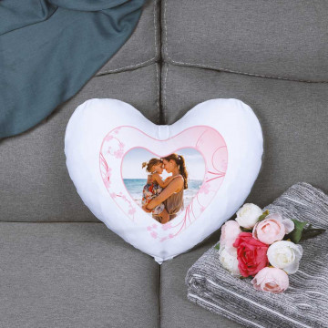 Cuscino a cuore con fotomontaggio d'amore e foto stampata
