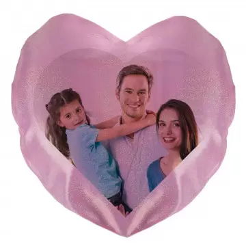 Cuscino cuore glitter personalizzato con foto rosa