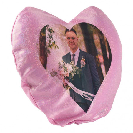Cuscino glitter cuore personalizzato con foto Cuscino glitter cuore personalizzato con foto
