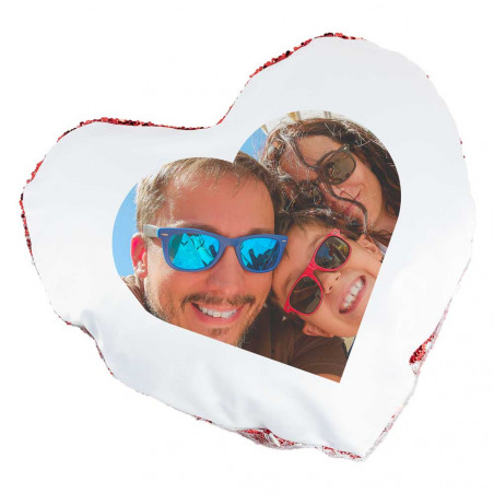 Cuscino in paillettes cuore rosso personalizzabile con foto