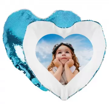Cuscino cuore con paillettes e foto personalizzata
