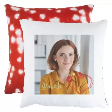 Cuscino personalizzato con foto e retro decorato a cuori
