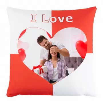 Cuscino I Love rosso con foto personalizzata | 40x40 cm