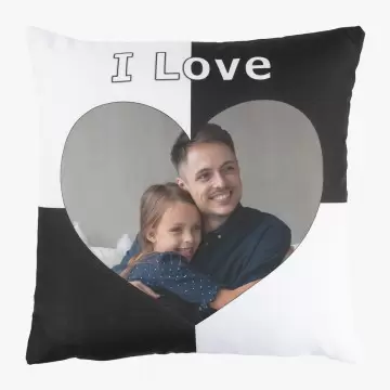 Cuscino I Love nero con foto personalizzata | 40x40 cm