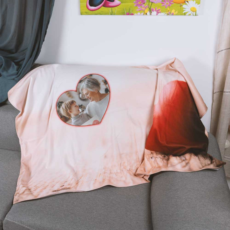 Plaid in pile cuore personalizzato con foto
