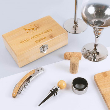 Scatola per vino 3 accessori con incisione