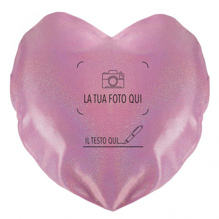 Cuscino glitter cuore personalizzato con stampa foto Cuscino glitter cuore personalizzato con stampa foto