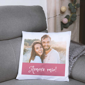Cuscino personalizzabile bianco e fucsia |Stampa fotografica HD