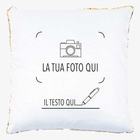Cuscino paillettes in oro personalizzabile con foto stampata Cuscino paillettes in oro personalizzabile con foto stampata