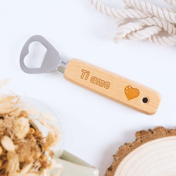Apribottiglie in metallo con manico in legno inciso |Apribottiglie originale