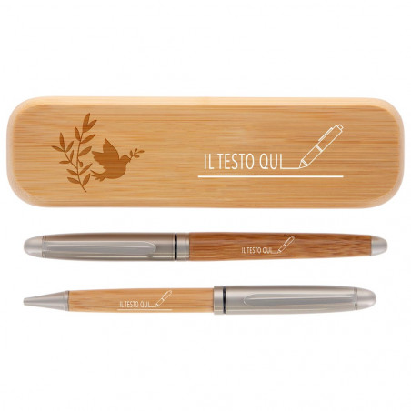Scatola 2 penne in legno personalizzata comunione con testo Scatola 2 penne in legno personalizzata comunione con testo